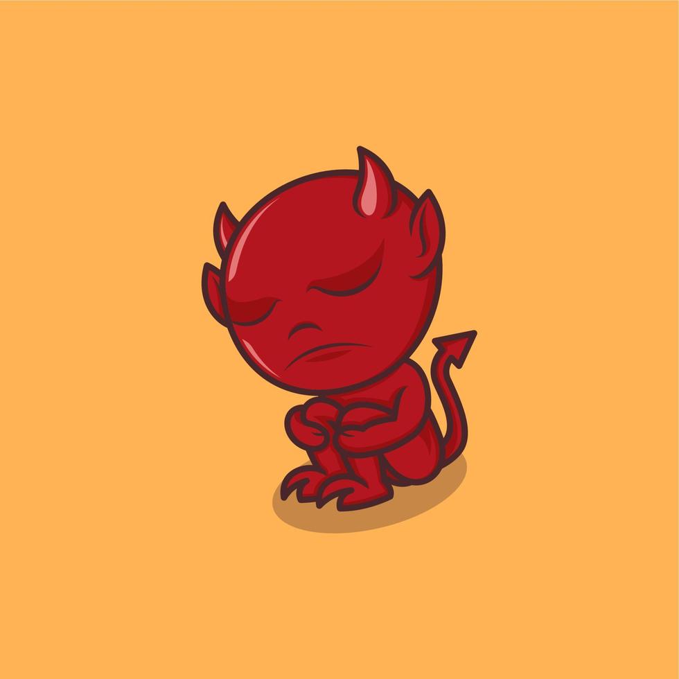 triste linda dibujos animados diablo vector