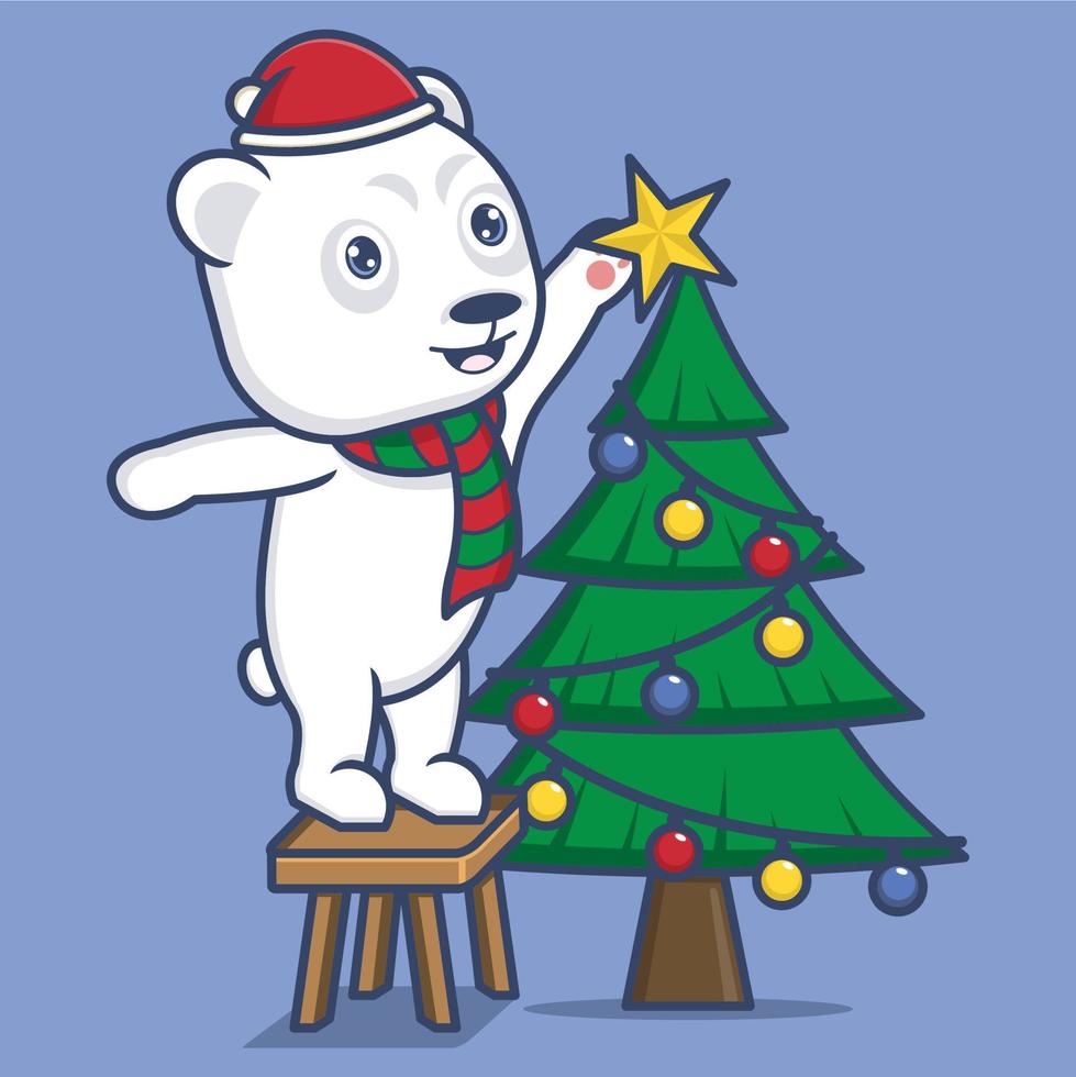 cute cartoon polar bear on christmas vector