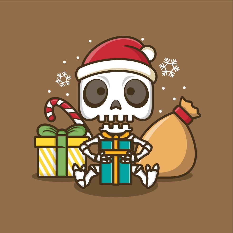 cute cartoon skull on christmas vector