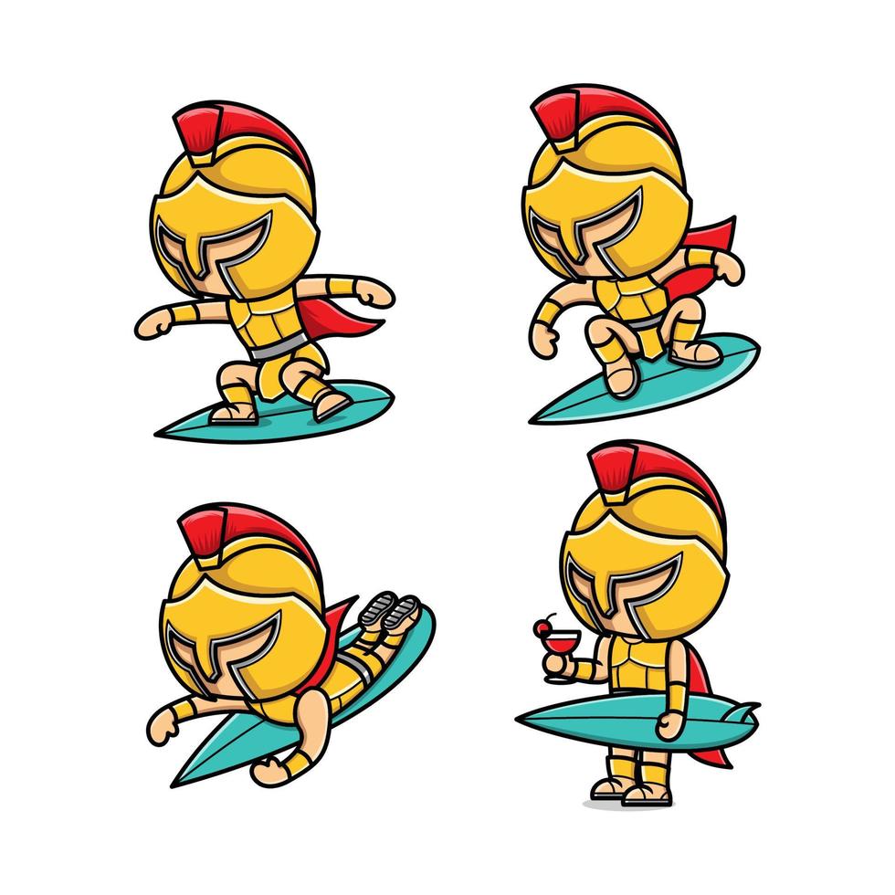 cute cartoon gladiator surfing vector
