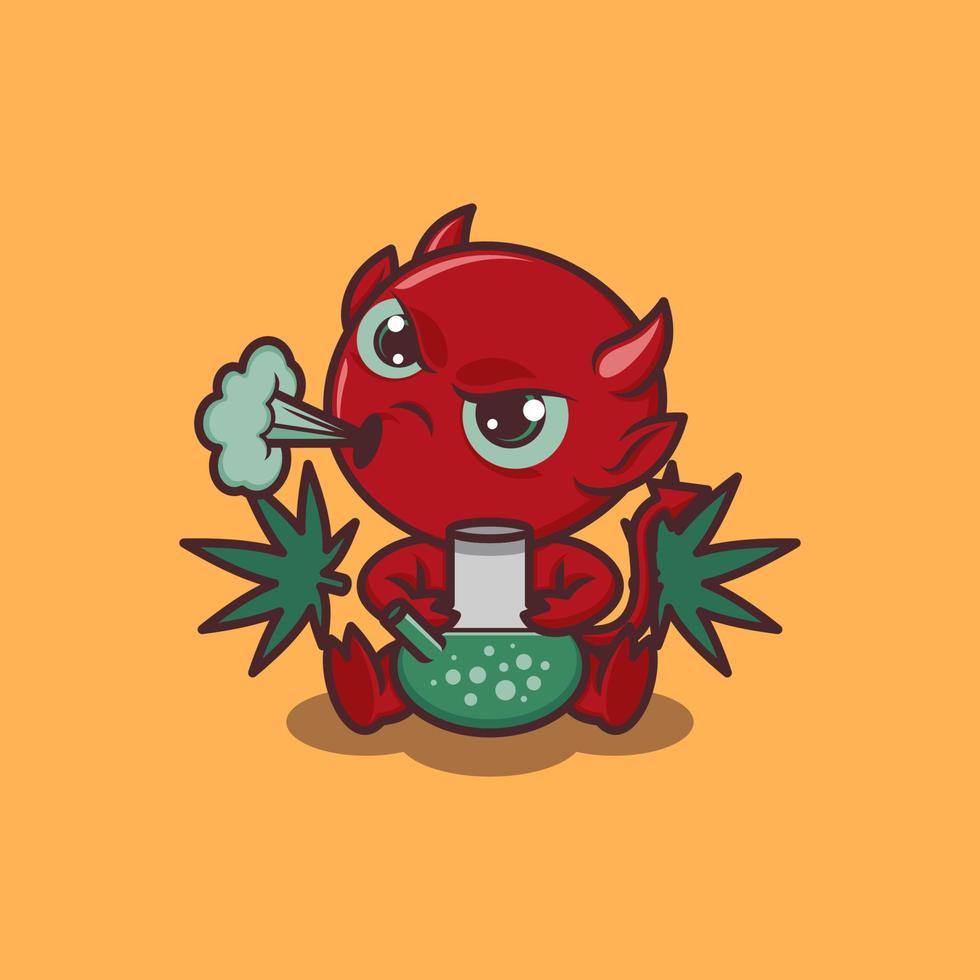 cute cartoon devil with cannabis vector