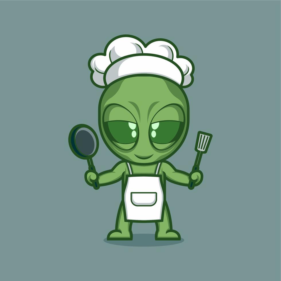 cute cartoon alien being a chef vector