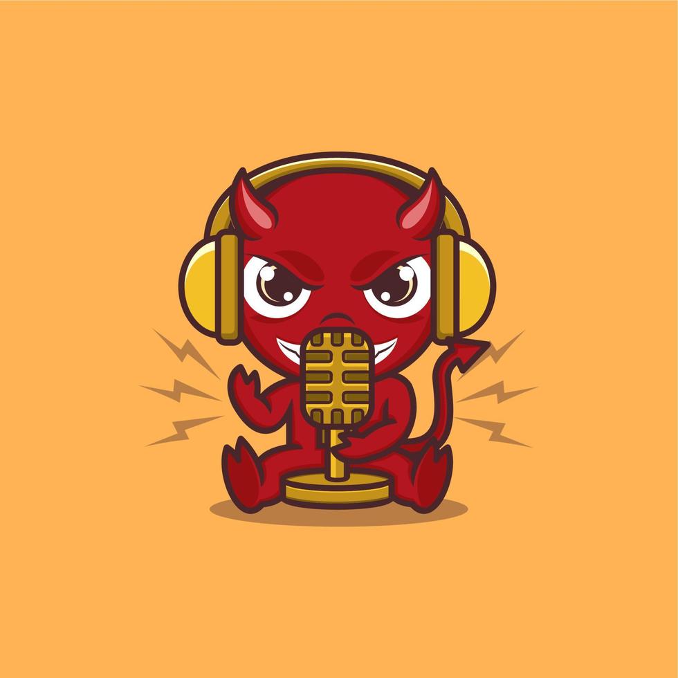 cute cartoon devil podcast broadcast vector