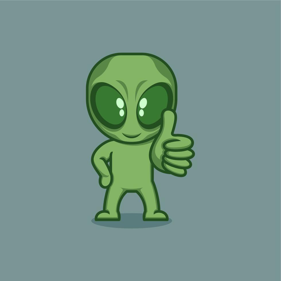 cute cartoon alien giving likes vector