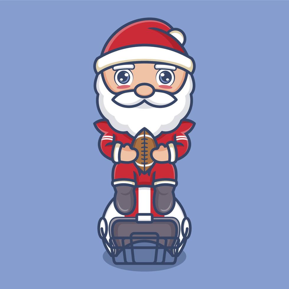 cute cartoon santa claus rugby player vector