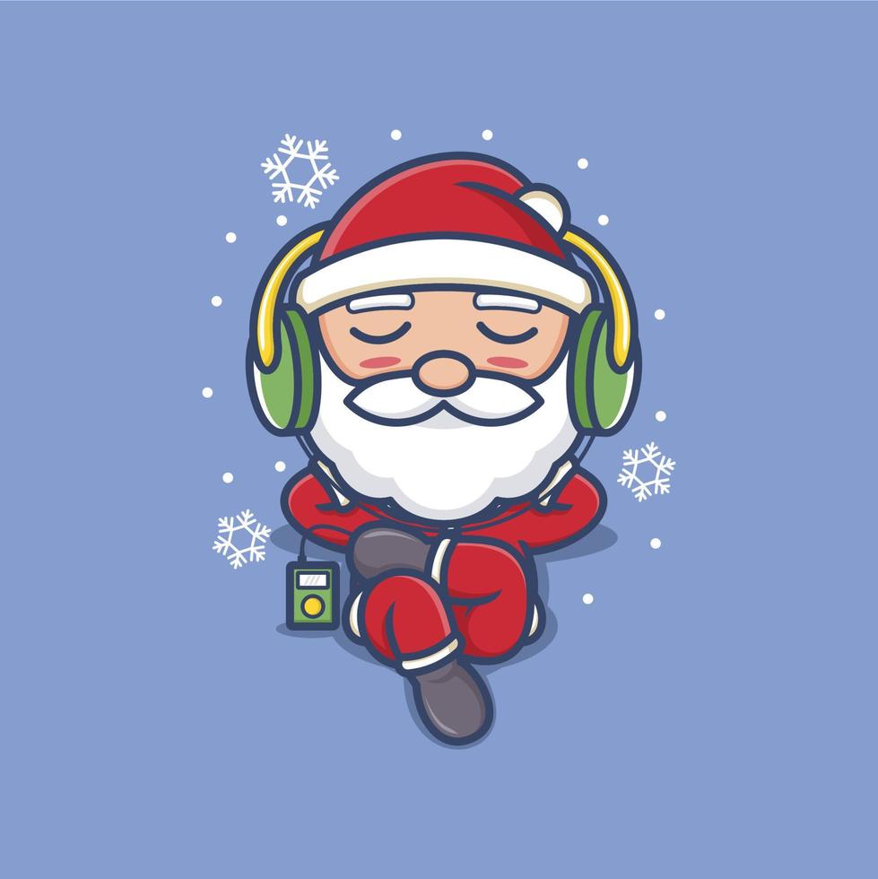 linda dibujos animados Papa Noel claus disfrutando música vector