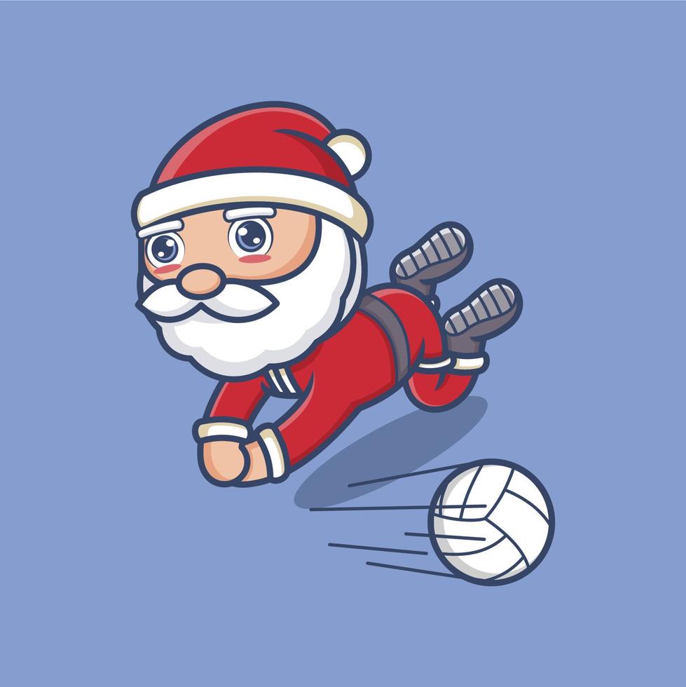 cute cartoon santa claus playing volleyball vector
