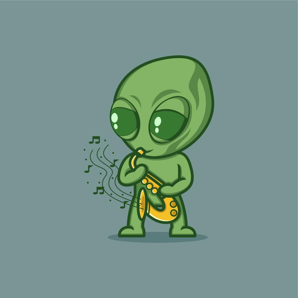 cute cartoon alien playing sexophone vector