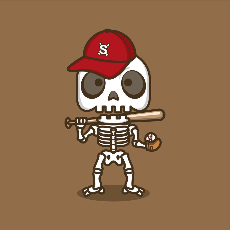 cute cartoon skull playing baseball vector