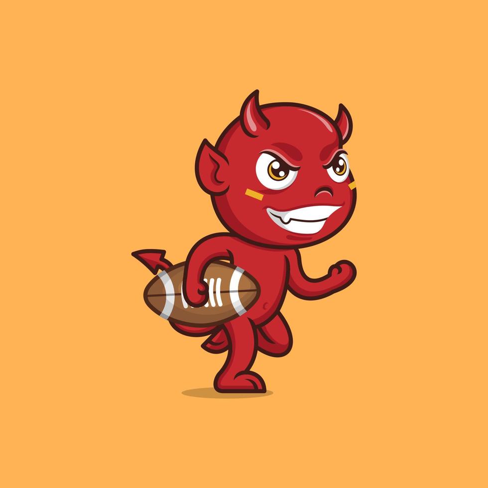 cute cartoon devil playing rugby vector