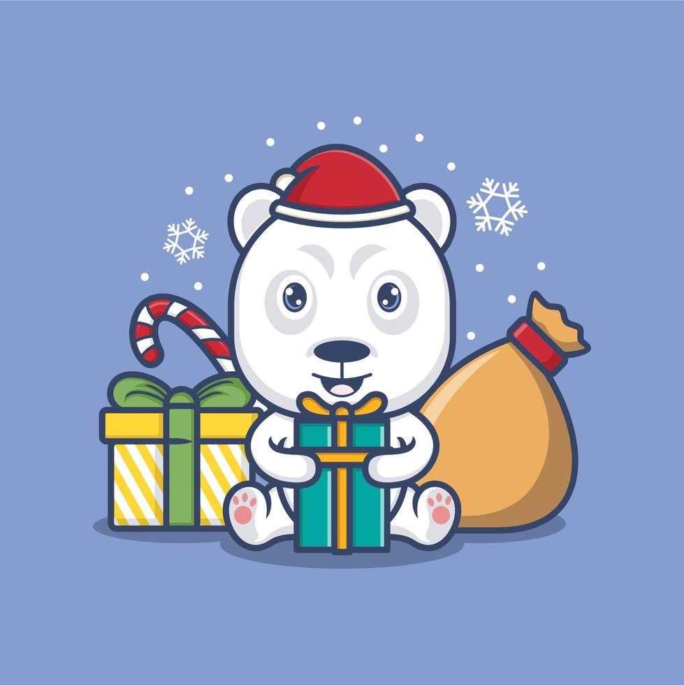 cute cartoon polar bear on christmas vector