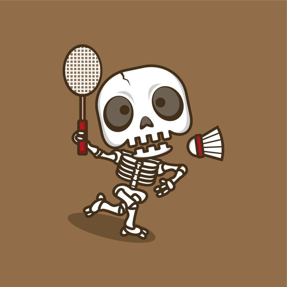 cute cartoon skull playing badminton vector