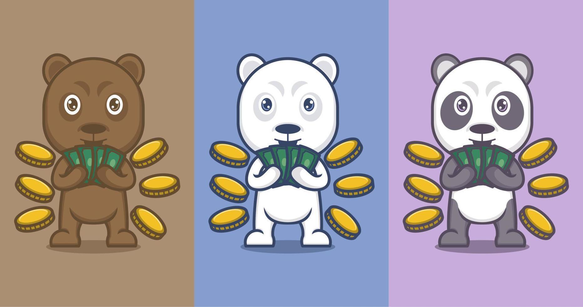 linda dibujos animados polar oso y panda vector