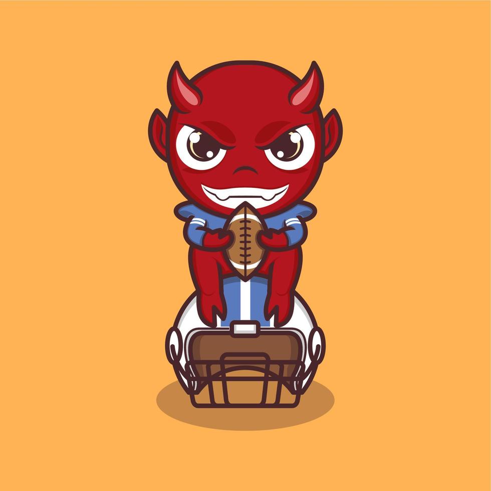 cute cartoon devil rugby player vector