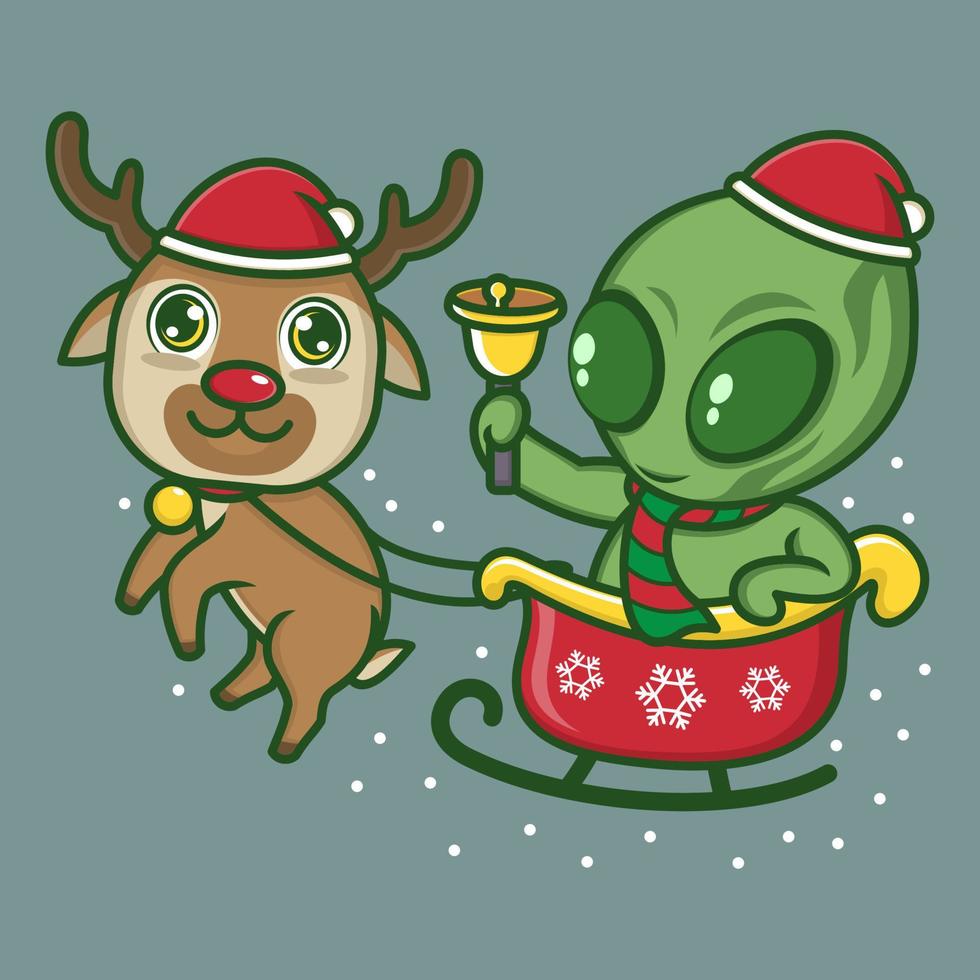 cute cartoon alien on christmas vector