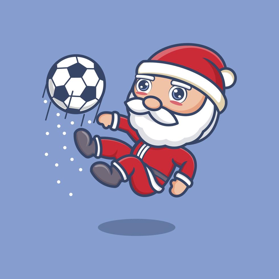 cute cartoon santa claus playing football vector