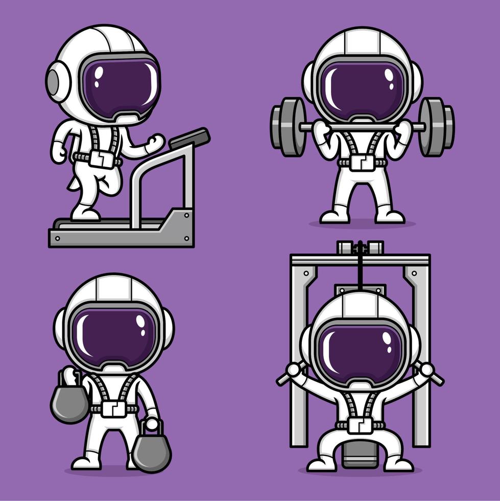 linda dibujos animados astronauta aptitud deporte vector