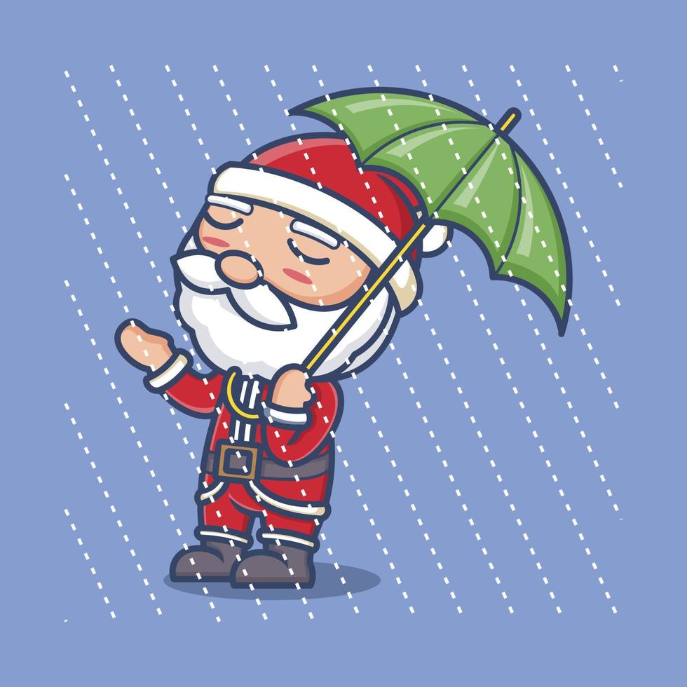 cute cartoon santa claus with umbrella vector