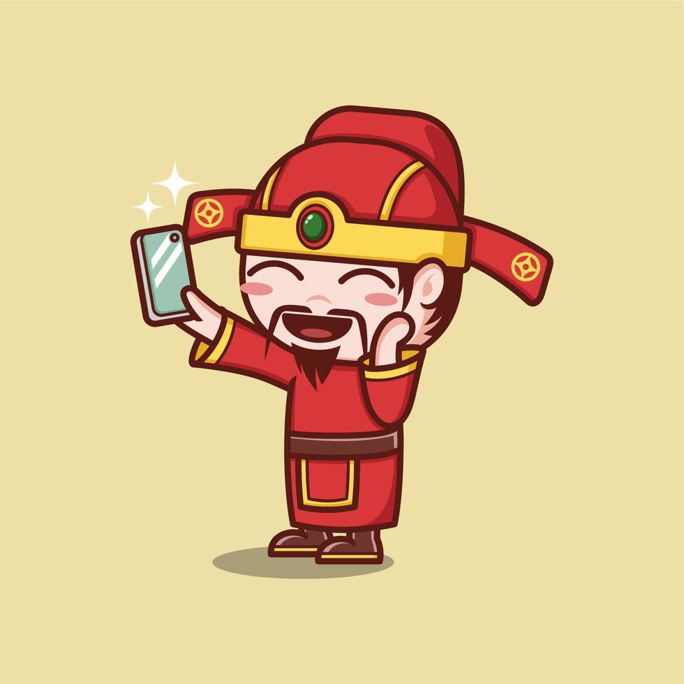 cute cartoon caishen god with gadgets vector