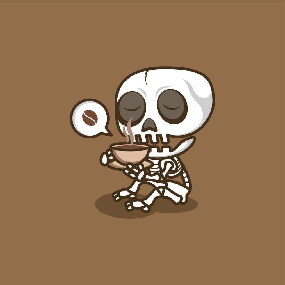 cute cartoon skull enjoying coffee vector