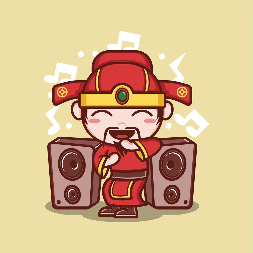 funny cartoon caishen god with music vector