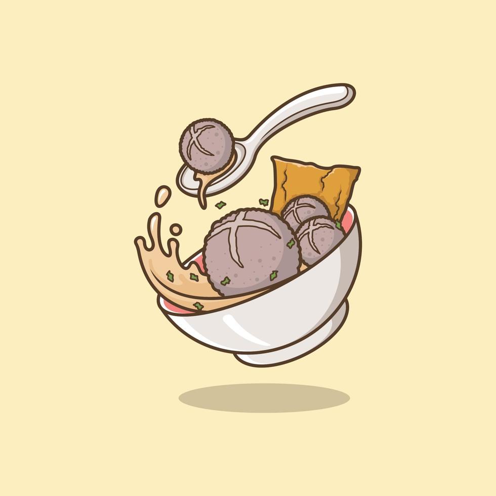 meatballs in cute cartoon bowls vector