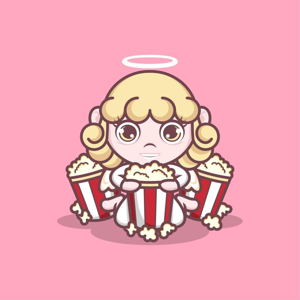 cute cartoon angel with popcorn vector