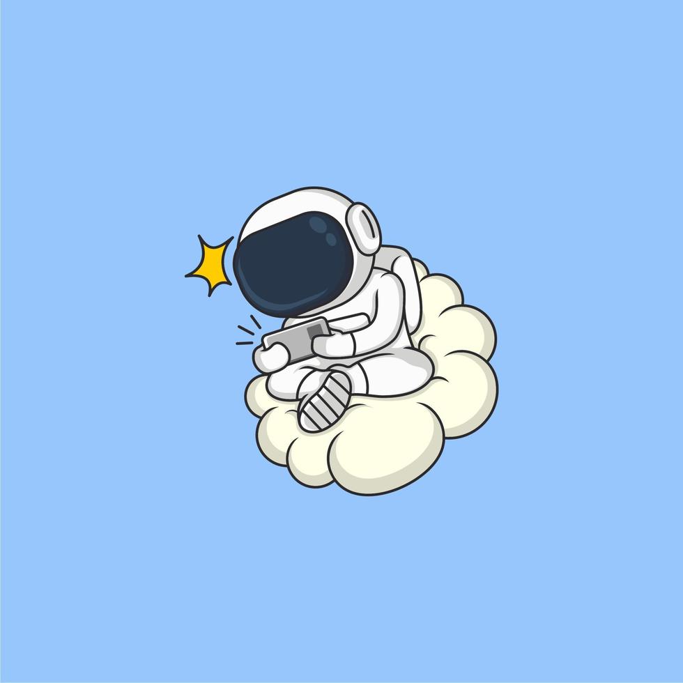 cute cartoon astronaut playing mobile game vector