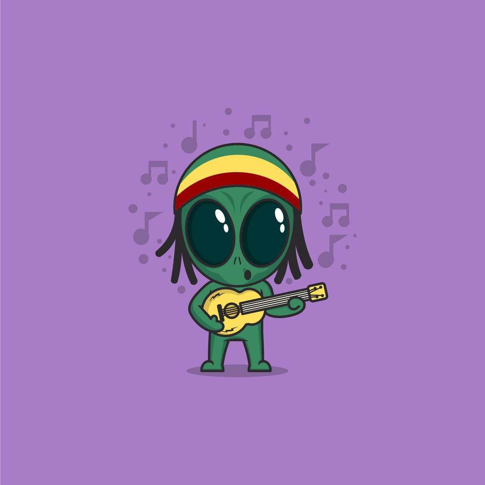 cartoon skull alien playing guitar vector
