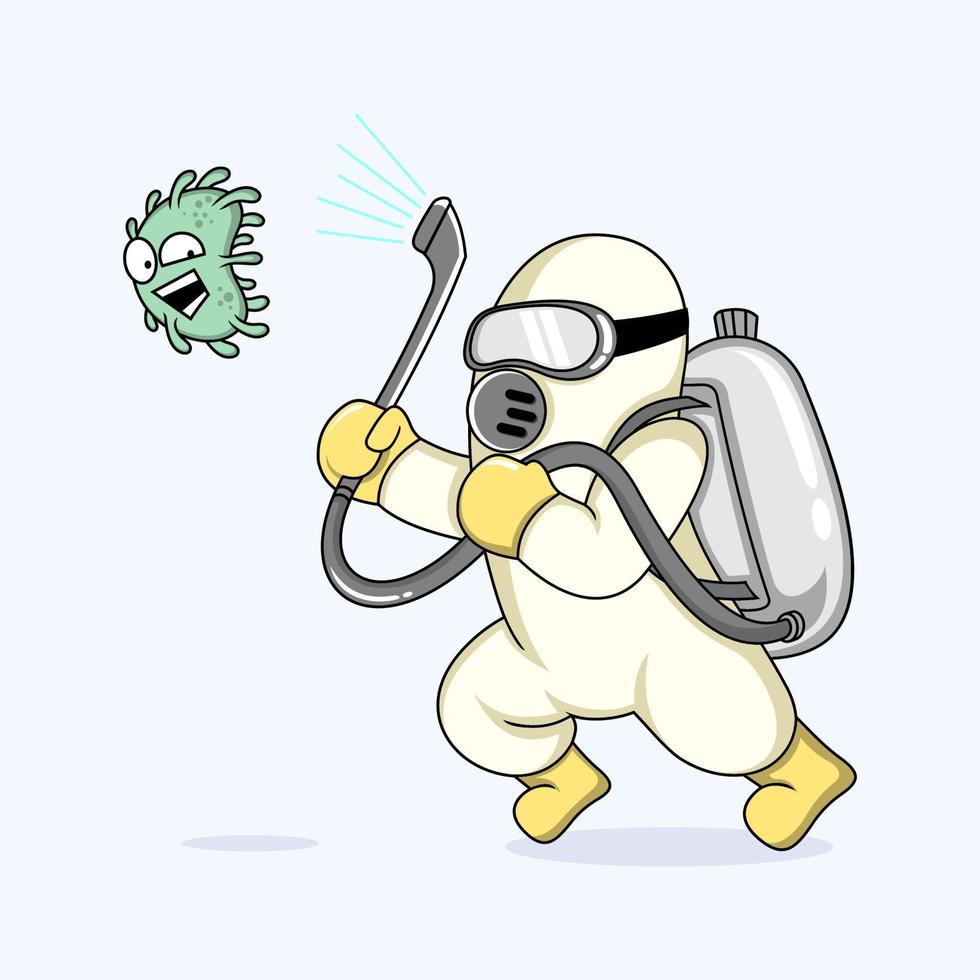 cute cartoon medical worker fighting virus vector