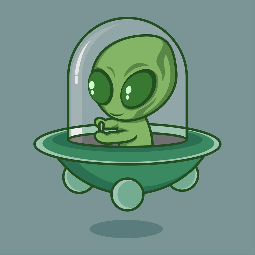 linda dibujos animados extraterrestre con OVNI vector