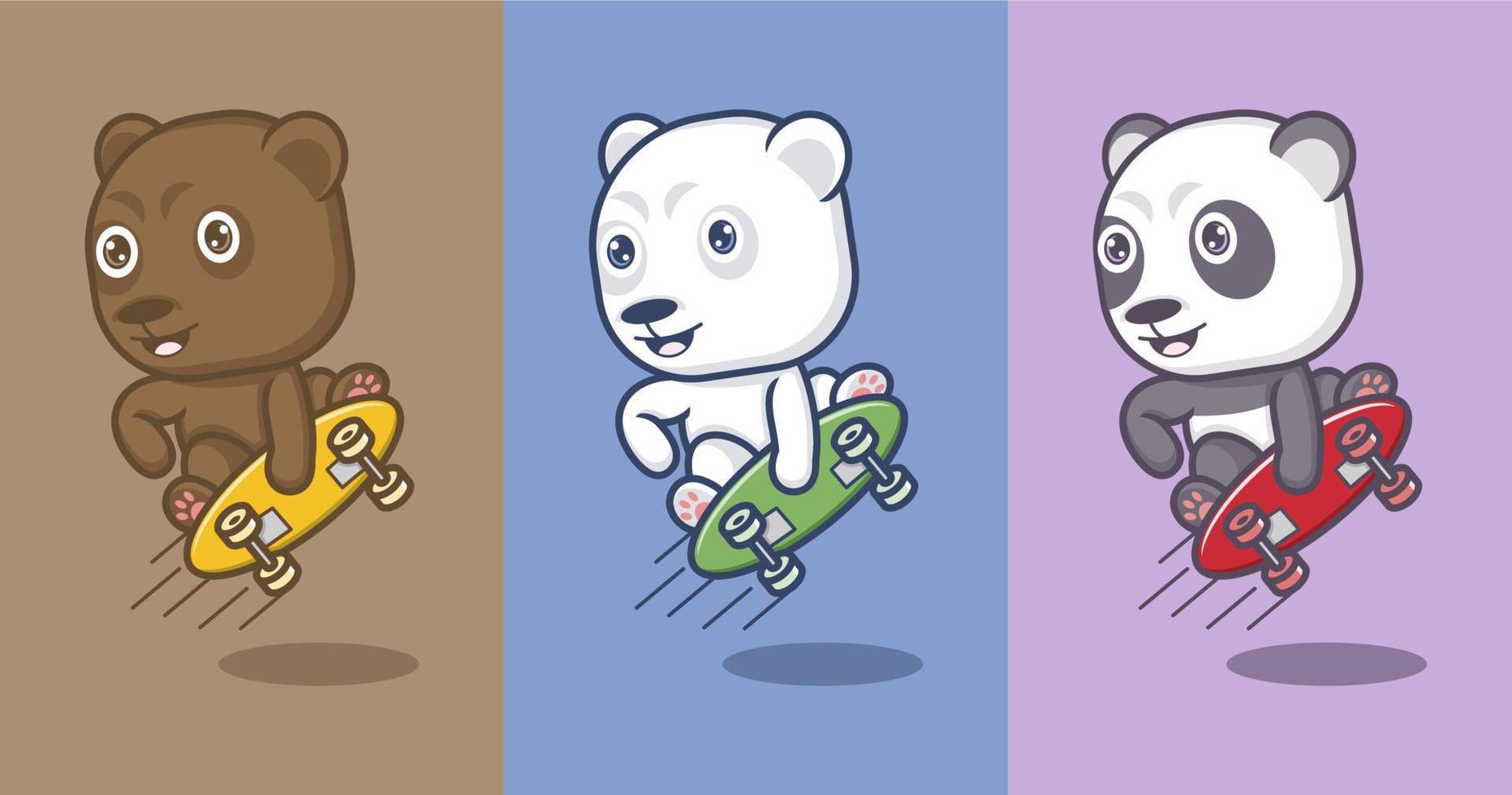 cute cartoon polar bear and panda vector