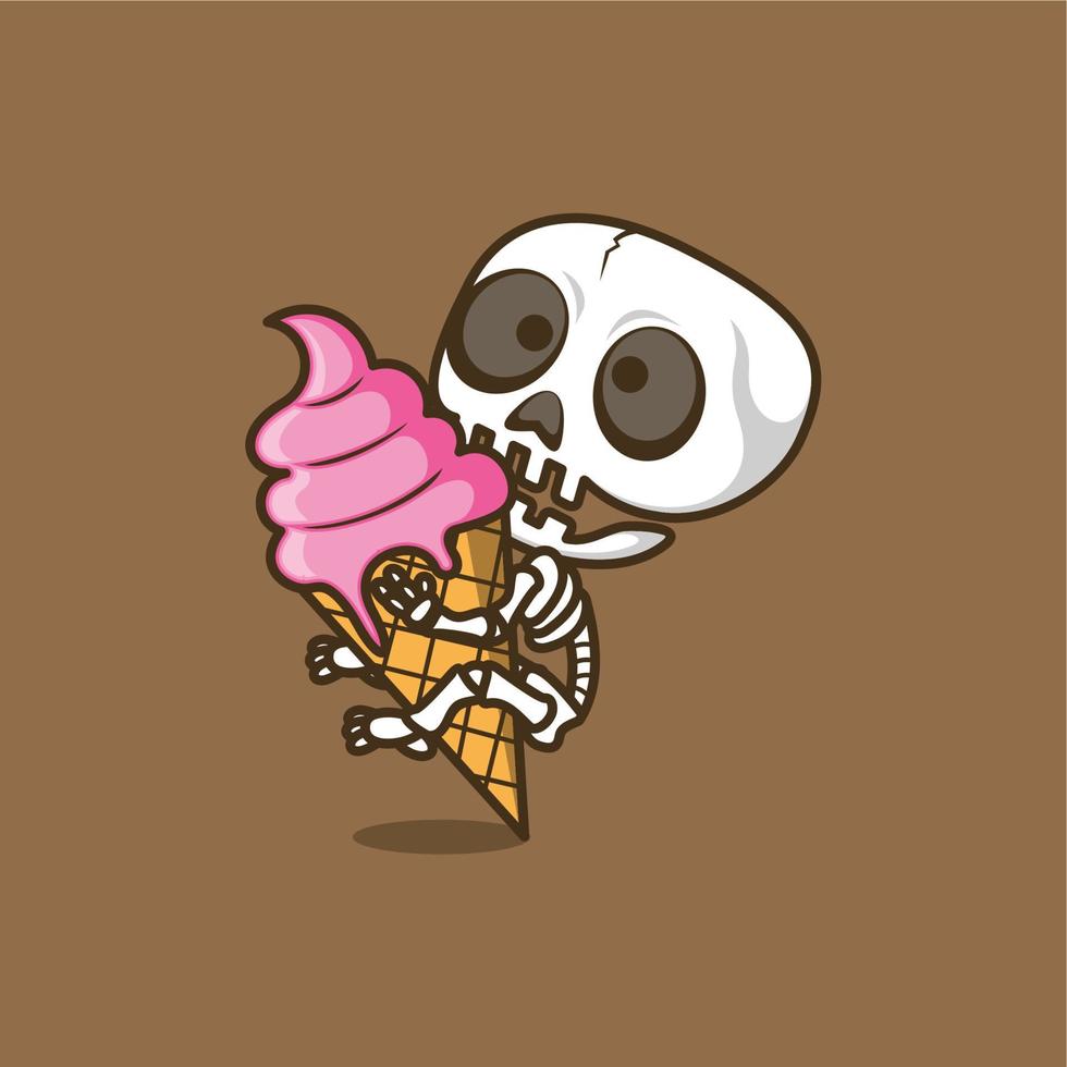 cute cartoon skull with ice cream vector