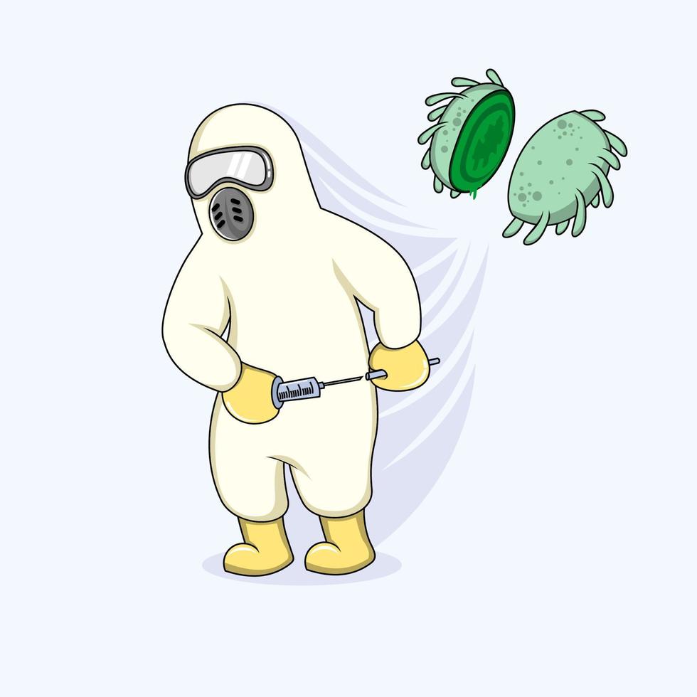 cute cartoon medical worker fighting virus vector