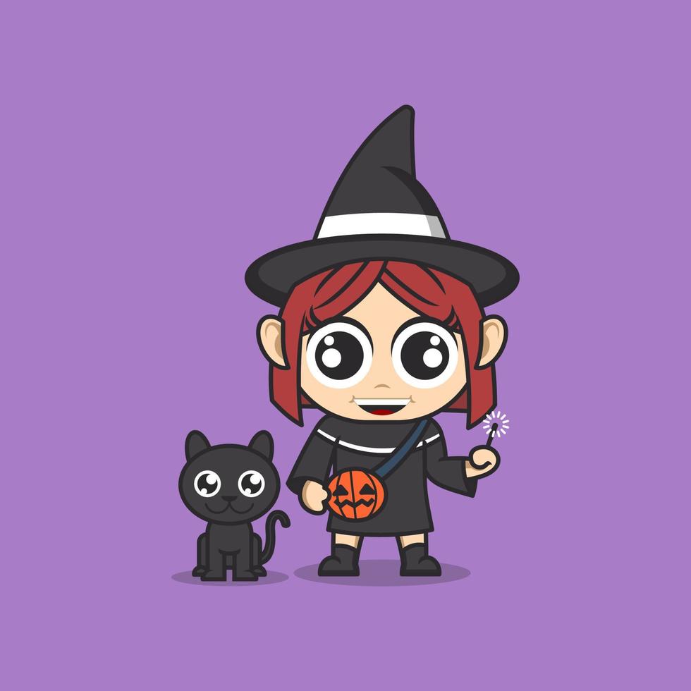 cute cartoon wizard and cat vector