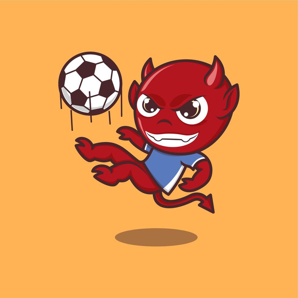 cute cartoon devil playing football vector