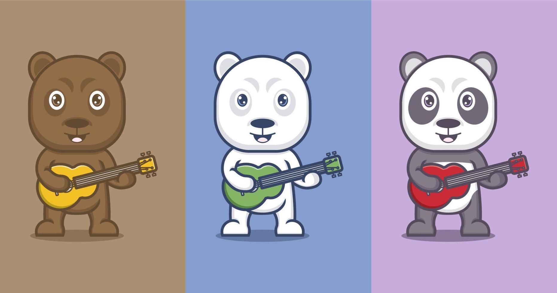 linda dibujos animados polar oso y panda vector