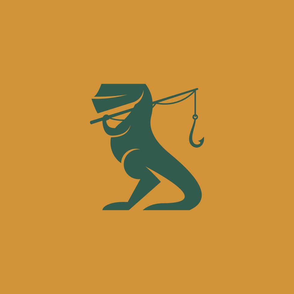 fishing dinosaur simple logo vector