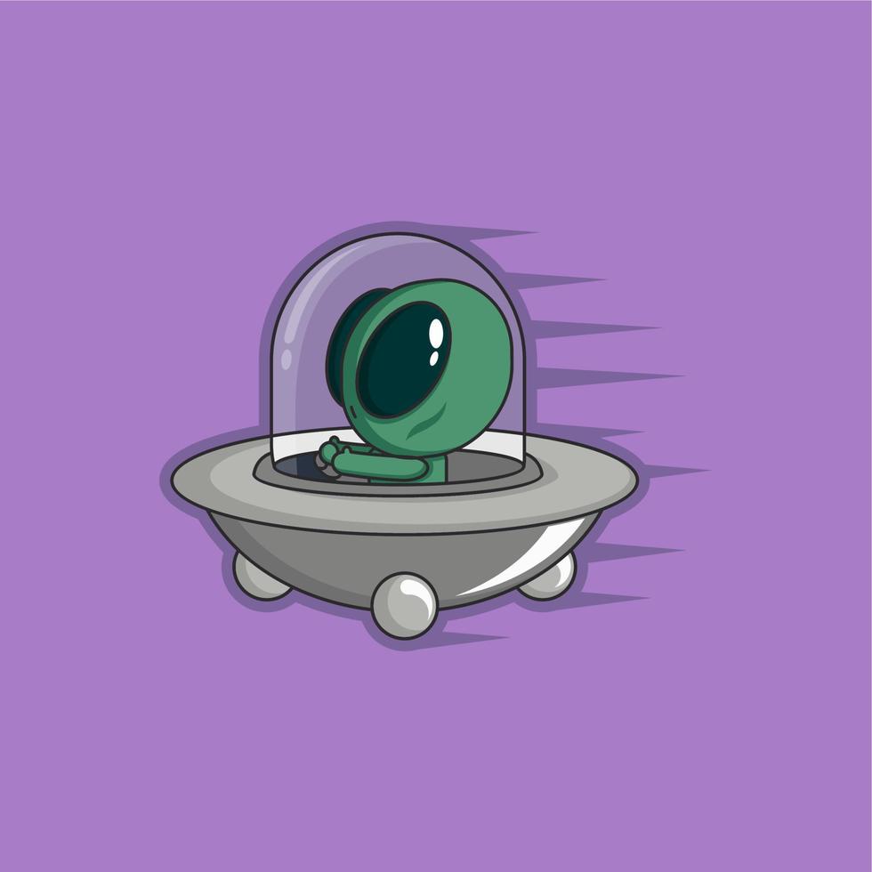cartoon skull alien with ufo vector