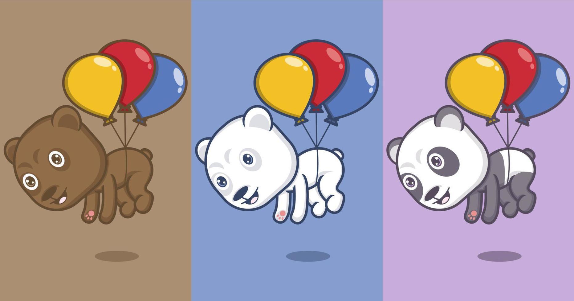cute cartoon polar bear and panda vector