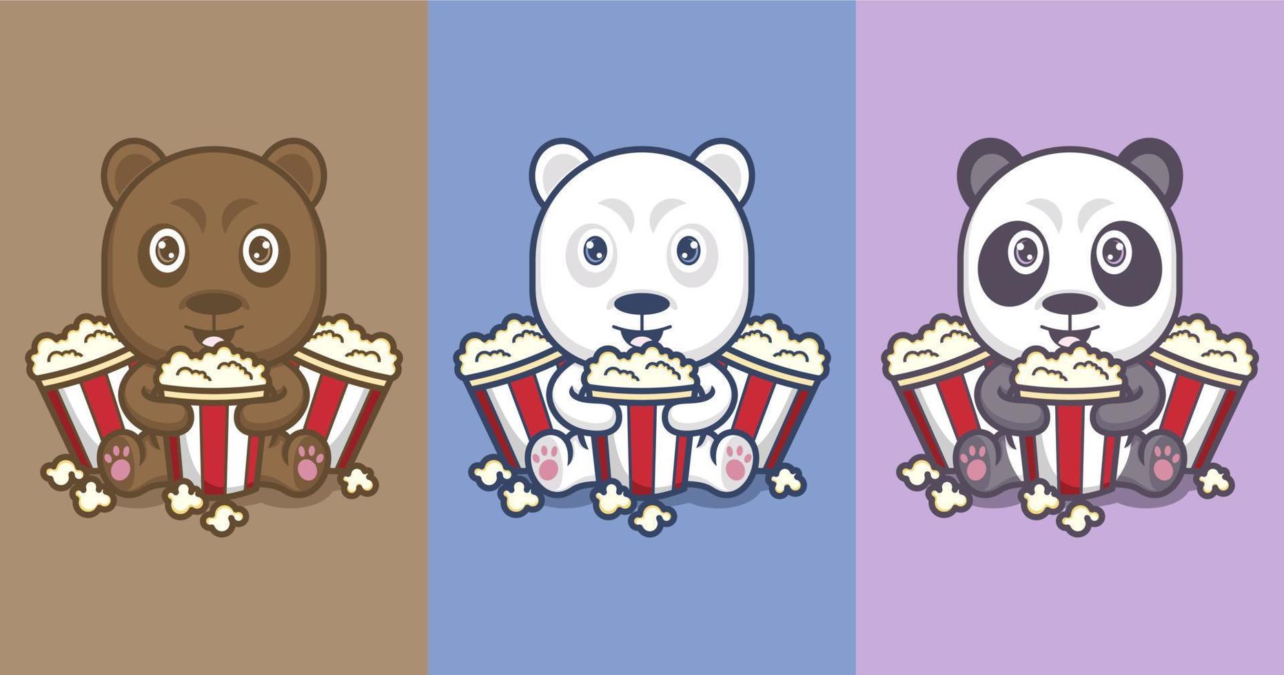 cute cartoon polar bear and panda vector