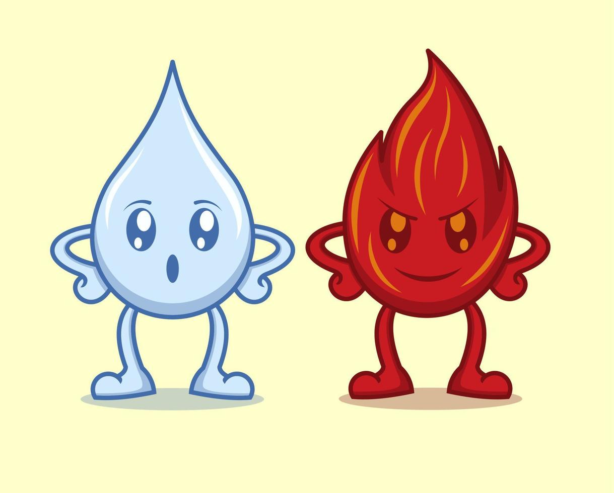 cute cartoon water and fire vector
