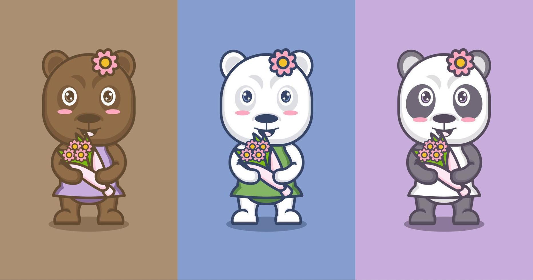 linda dibujos animados polar oso y panda vector