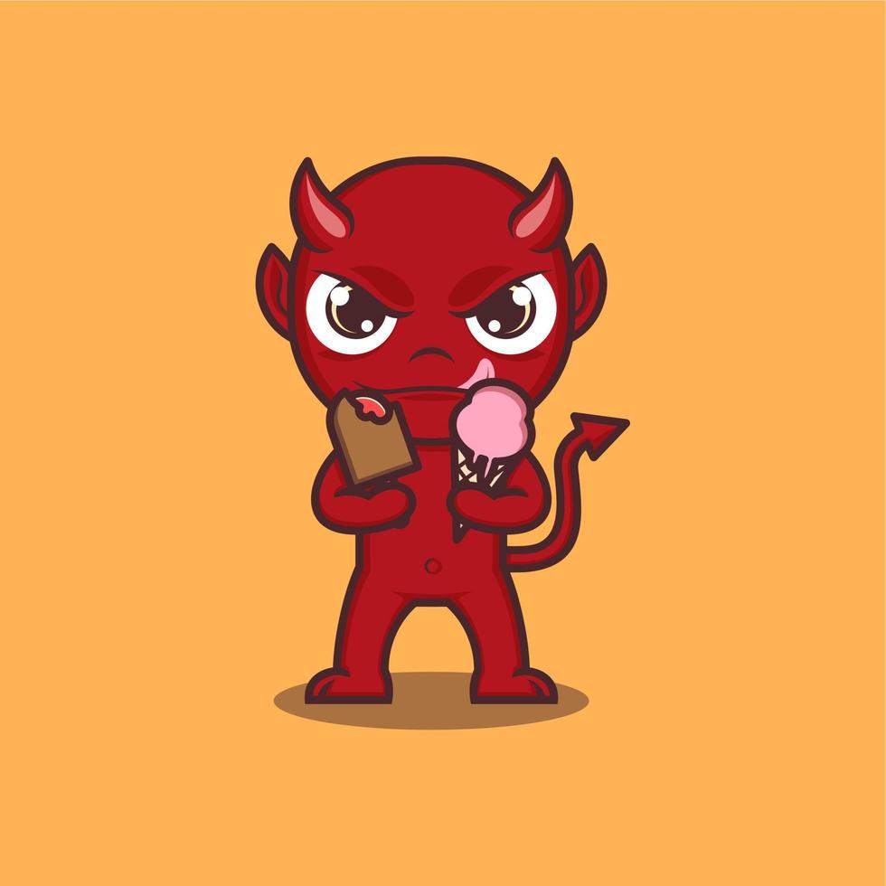 cute cartoon devil with ice cream vector