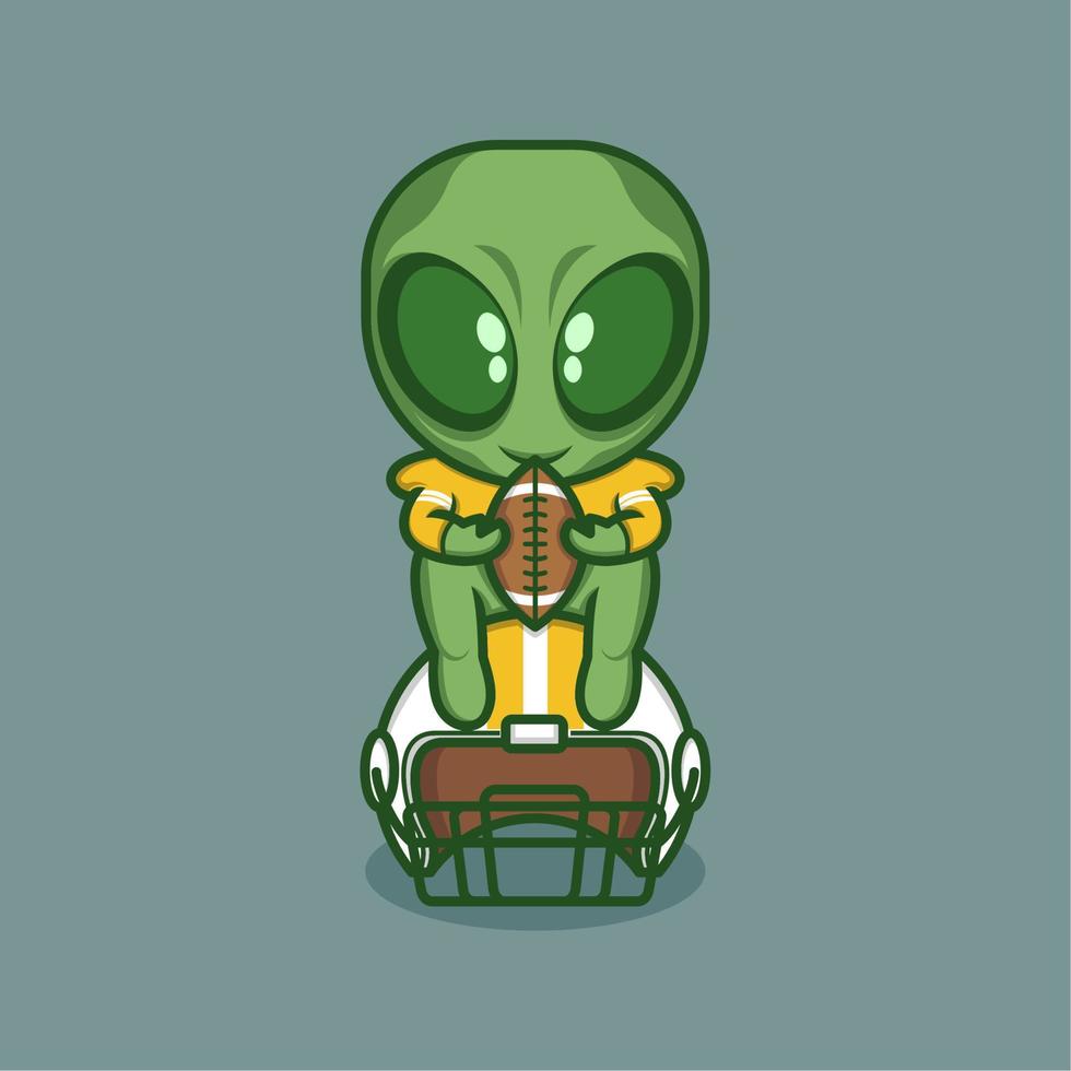 gracioso dibujos animados extraterrestre rugby jugador vector