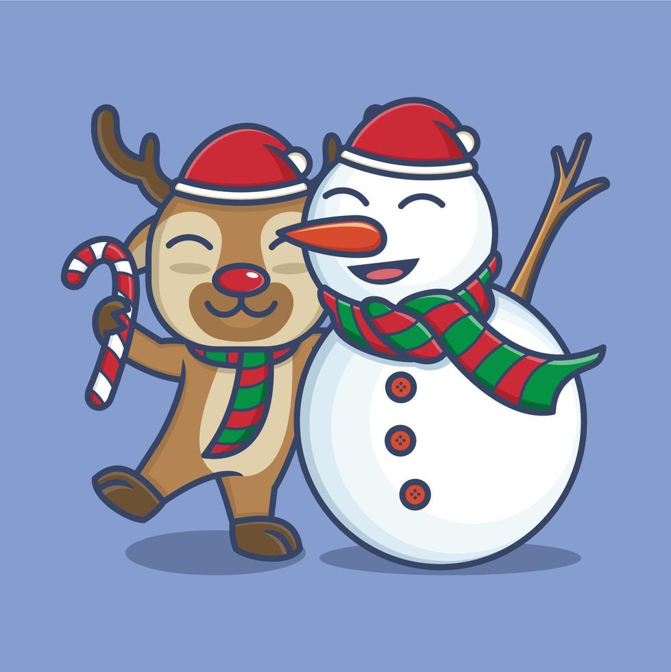 cute cartoon reindeer on christmas vector