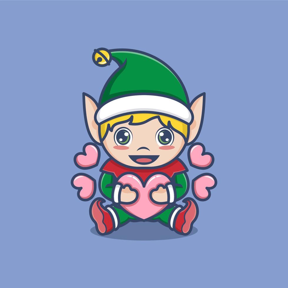 linda dibujos animados Navidad duende vector