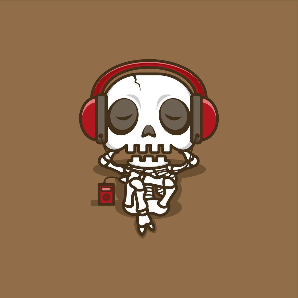 cute cartoon skull enjoying music vector