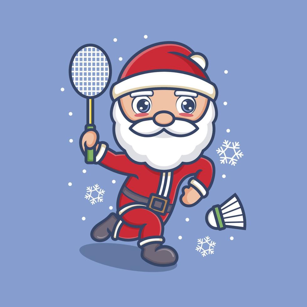 linda dibujos animados Papa Noel claus jugando bádminton vector