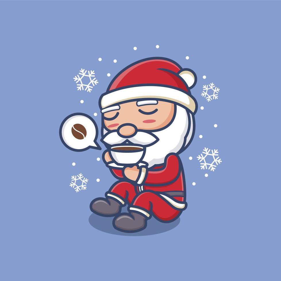 cute cartoon santa claus enjoying coffee vector